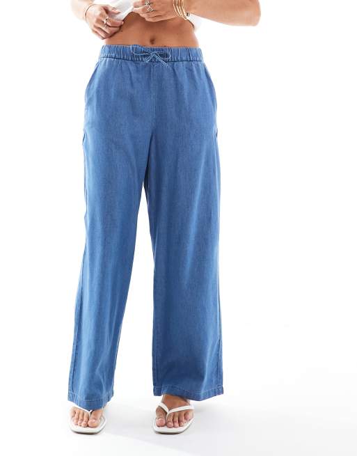 ONLY Petite - Jeans allacciati in vita a fondo ampio color blu medio, 3 di 5