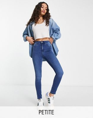 Only Petite high waist straight leg jeans in dark blue wash - ASOS Price Checker