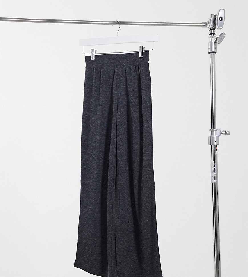 Only Petite jersey wide leg pants in gray-Grey