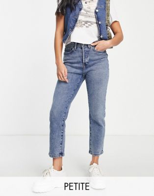 Only Petite Josie  high waisted slim leg jeans in mid blue wash