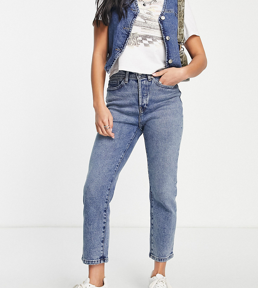 only petite josie high waisted slim leg jeans in mid blue wash