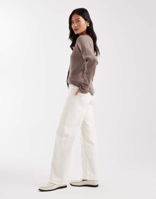 ONLY Petite - Judy - Jeans a vita bassa con fondo ampio écru, 3 di 5