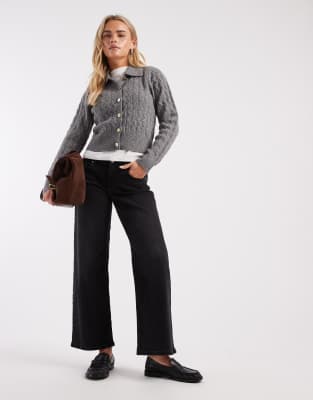 ONLY Petite - Judy - Jeans in verwaschenem Schwarz mit weitem Schnitt und niedrigem Bund