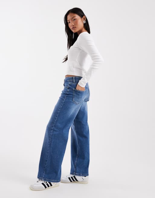 ONLY Petite - Judy - Jeans met wijde pijpen en lage taille in middenblauw denim, 2 van 5