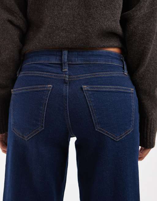 ONLY Petite Judy low rise wide leg jeans in dark blue rinse, 4 of 5