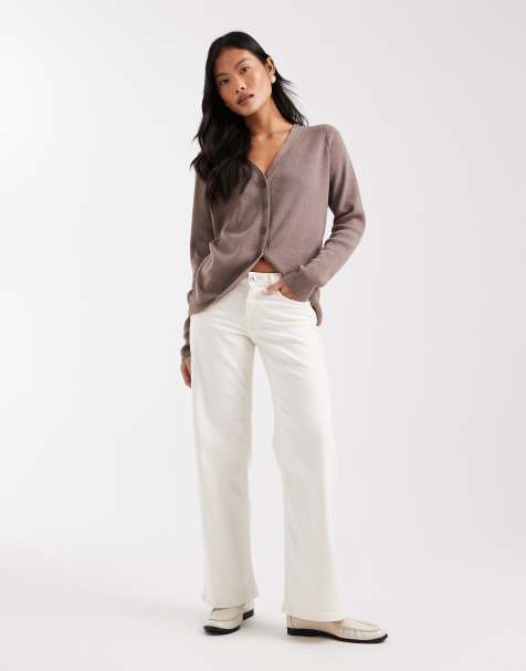 ONLY Petite Judy low rise wide leg jeans in ecru - view 1