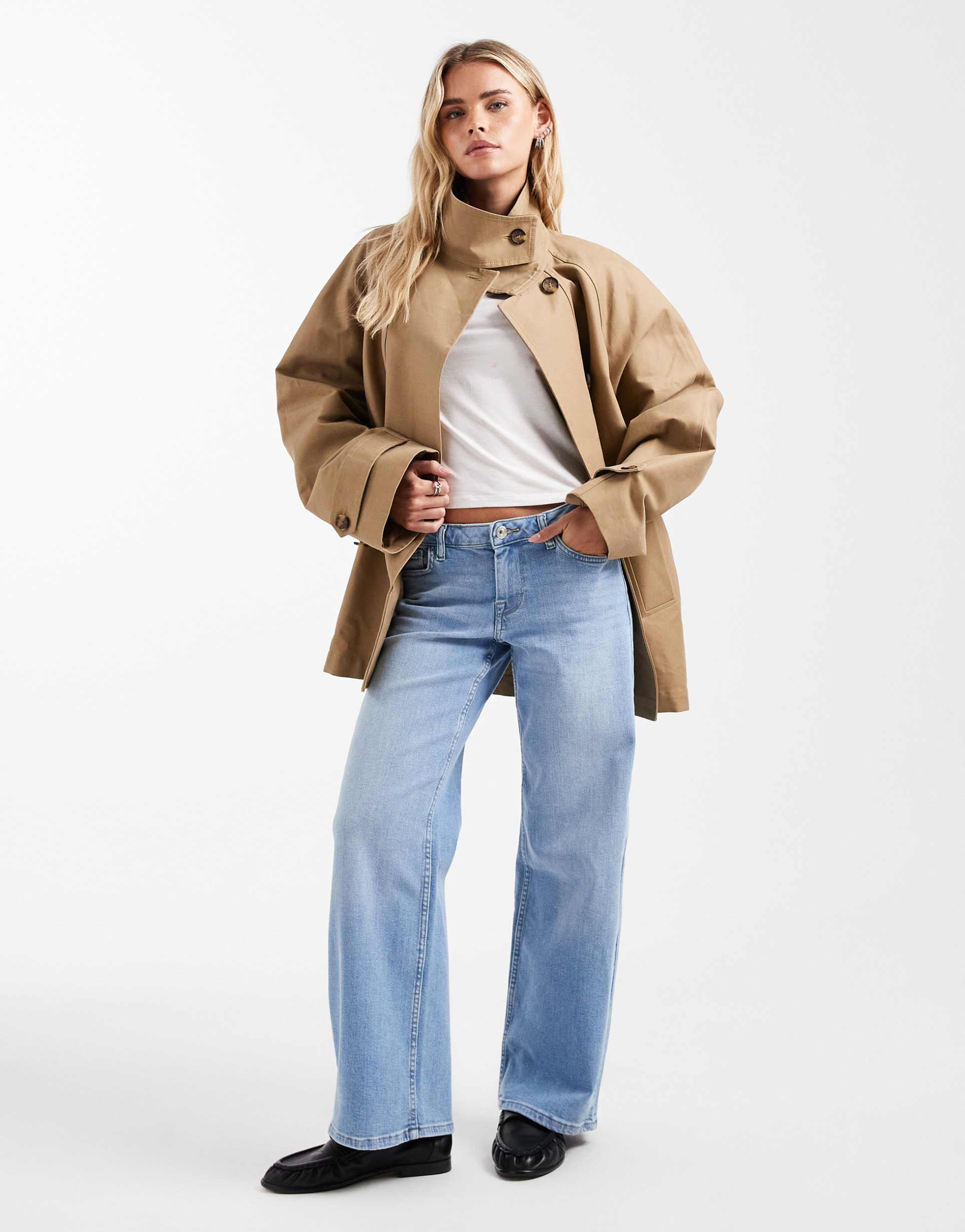 only petite judy low rise wide leg jeans in light blue denim