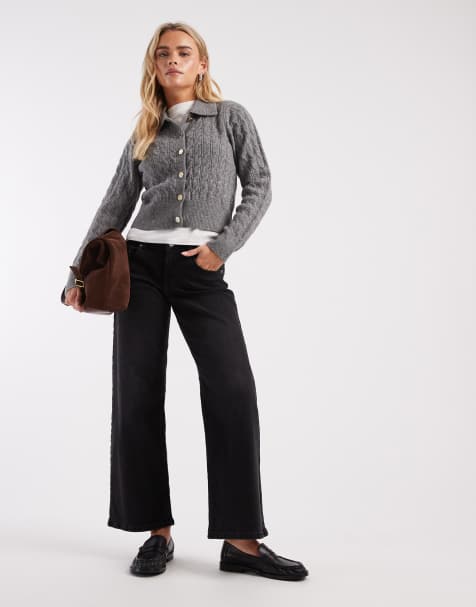 ONLY Petite Judy low rise wide leg jeans in washed black