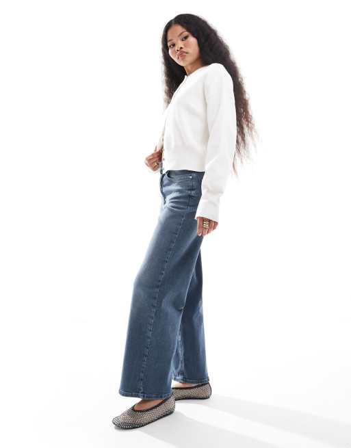 ONLY Petite Juicy high waist wide leg jeans in blue grey ASOS