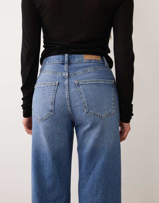 ONLY Petite Juicy high waist wide leg jeans in mid blue, 5 of 5