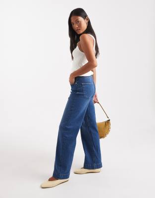 Only Petite Juicy High Waist Wide Leg Jeans With Pintuck Details In Blue