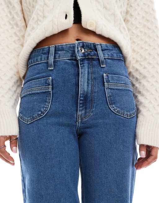 ONLY Petite Juicy high waist wide leg jeans with pocket detail in