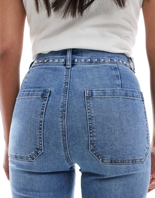 ONLY Petite Juicy high waist wide leg jeans with stud in light wash, 5 of 5