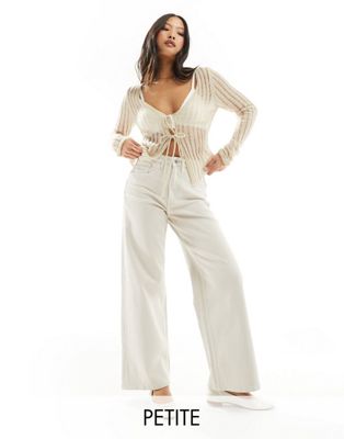 Only Petite Juicy High Waisted Wide Leg Jeans In Ecru-white