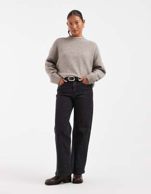 Only Petite Juicy High Waisted Wide Leg Jeans In Black
