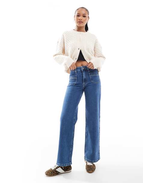 ONLY Petite - Juicy - Jean large à taille haute avec poches - Bleu moyen délavé - view 1