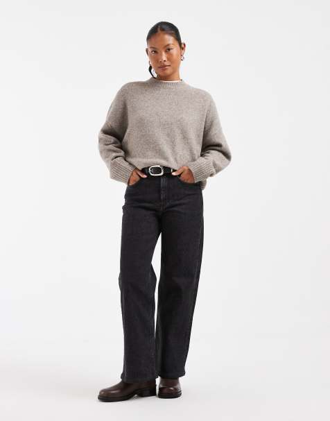 ONLY Petite Juicy jeans med hög midja och vida ben i tvättad svart - view 1