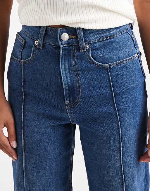 ONLY Petite - Juicy - Mørkeblå højtaljede denimjeans med brede ben og pintucks, 4 af 5