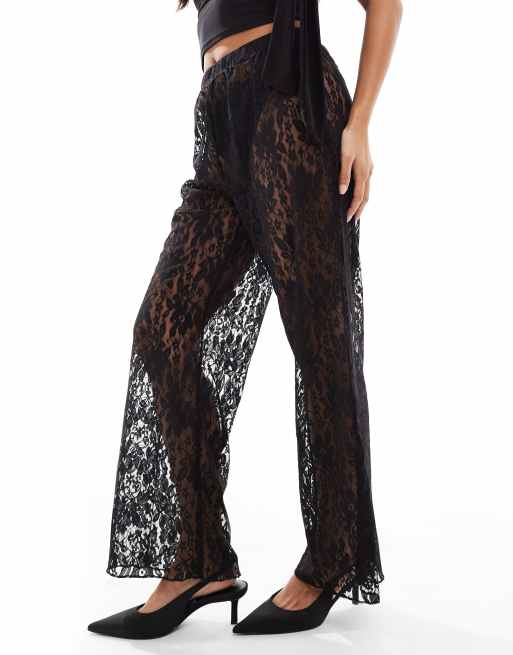 ONLY Petite - Kanten broek met wijde pijpen in zwart, 2 van 5