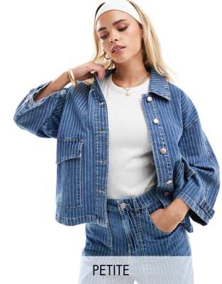 ONLY Petite - Kastige Jeansjacke mit Streifen, Kombiteil-Blau