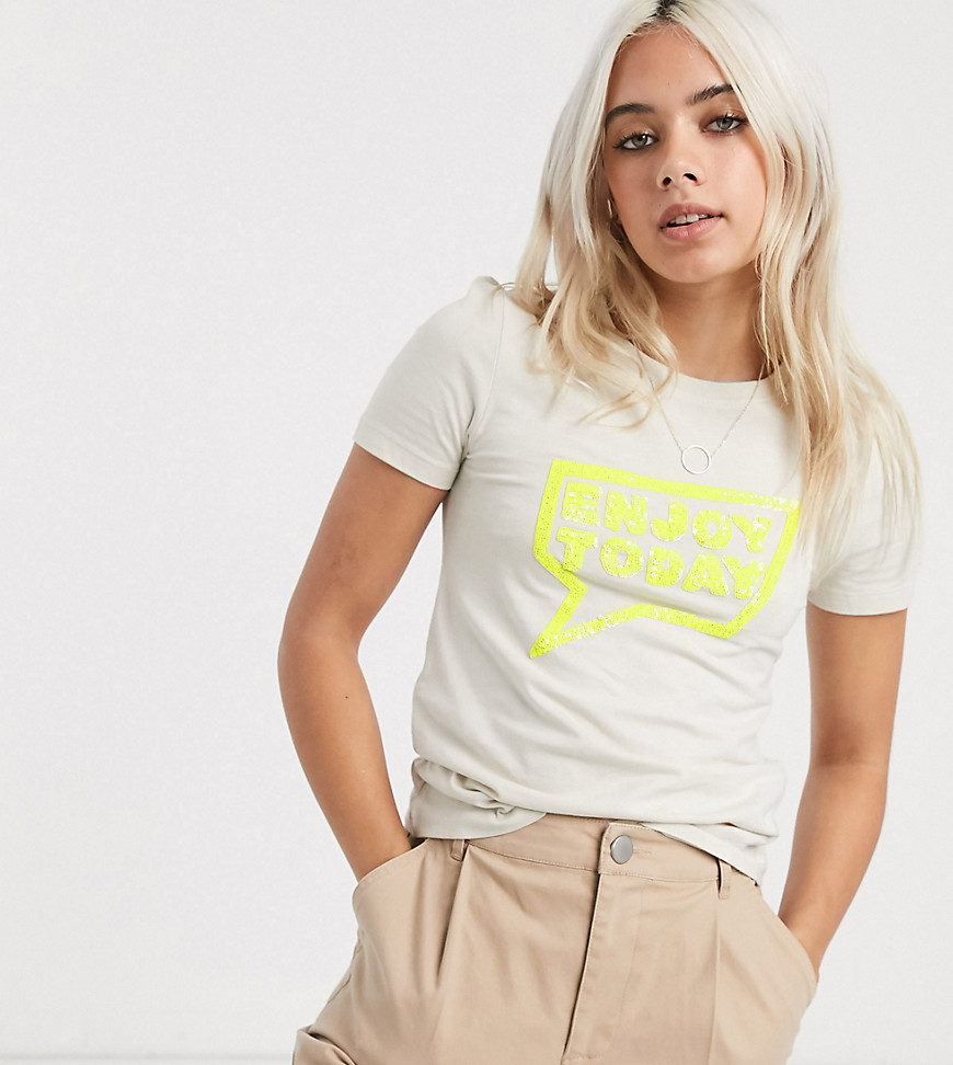 Only Petite - Kita - T-shirt met korte mouwen en neon print-Grijs