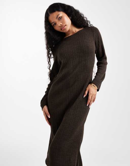 ONLY Petite knit maxi dress in chocolate brown