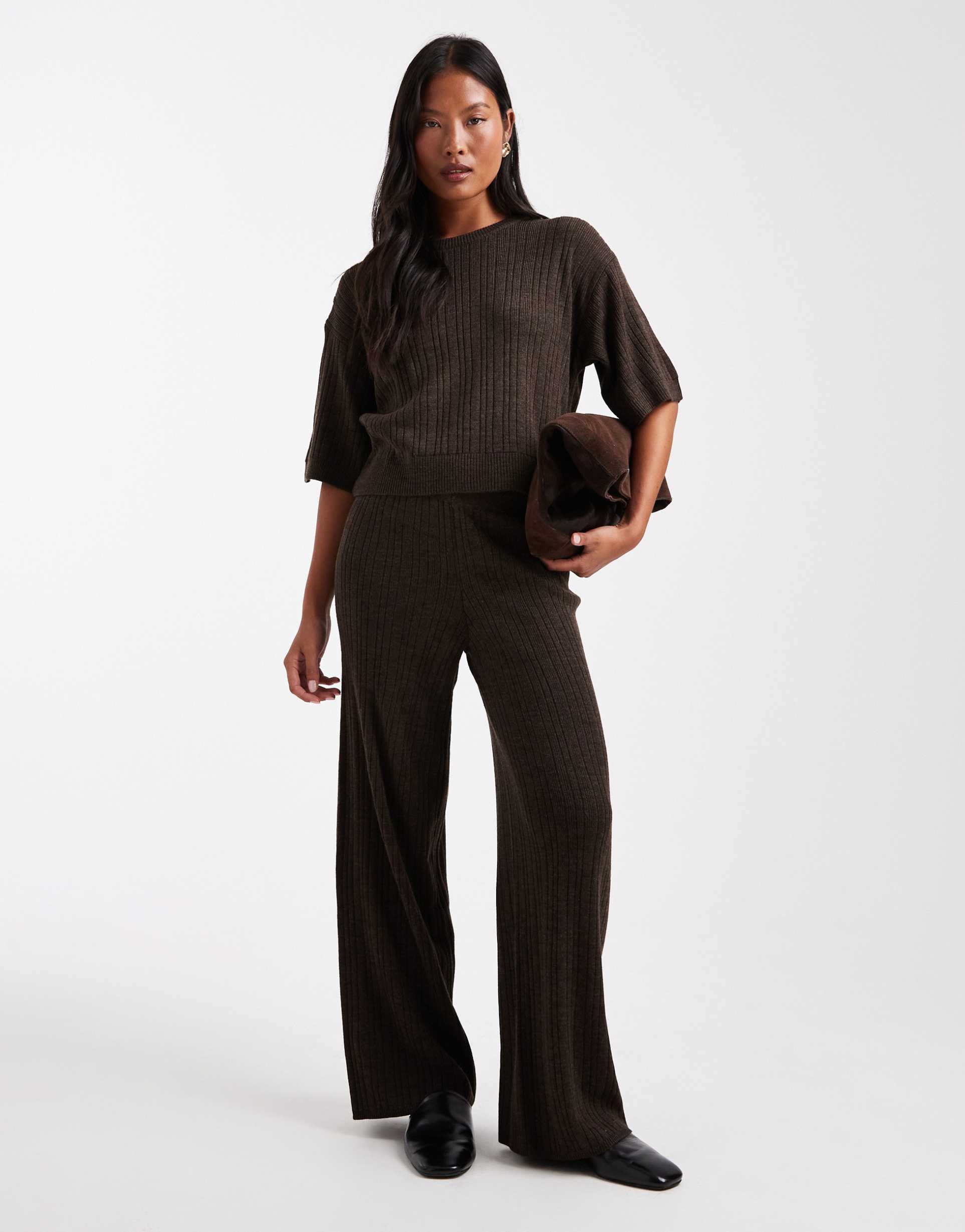 only petite knit pants in chocolate brown - part of a set