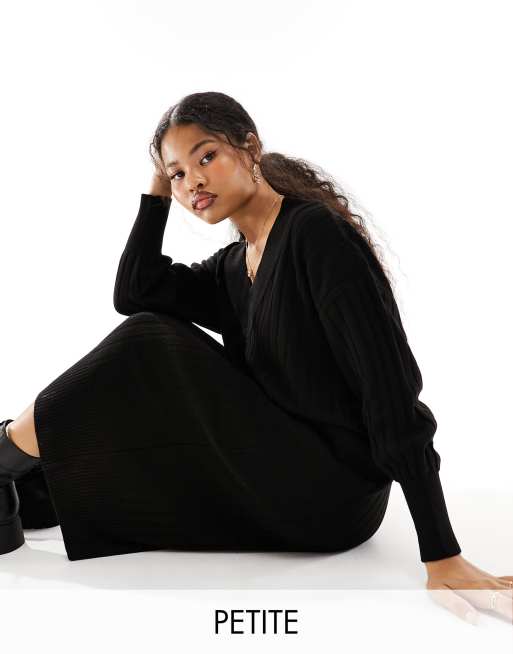 Only Petite knit V-neck maxi dress in black