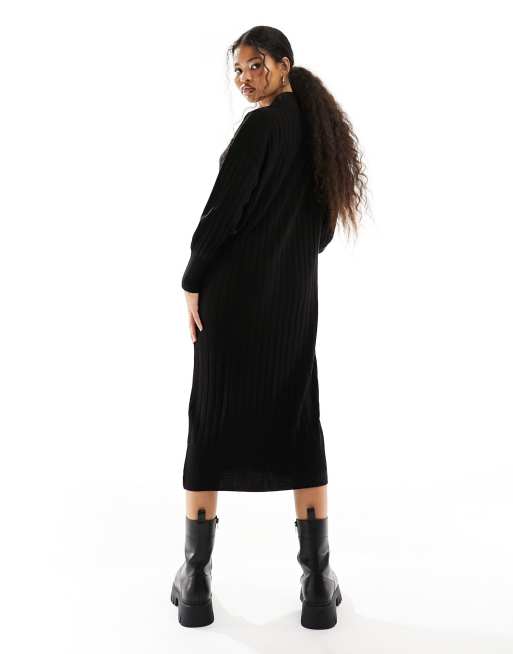 Only Petite knit V-neck maxi dress in black
