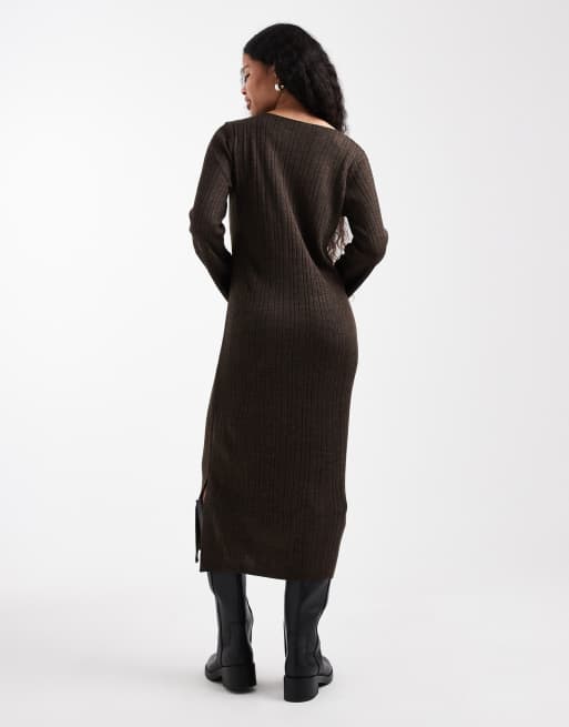ONLY Petite knitted midaxi dress in chocolate brown, 2 of 4