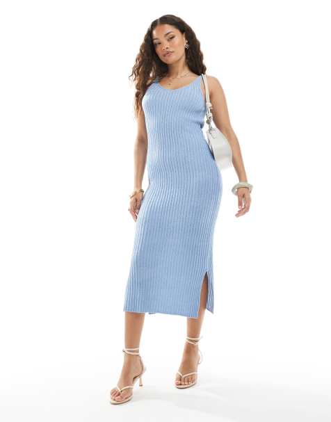 ONLY Petite knitted midi dress in light blue - view 1