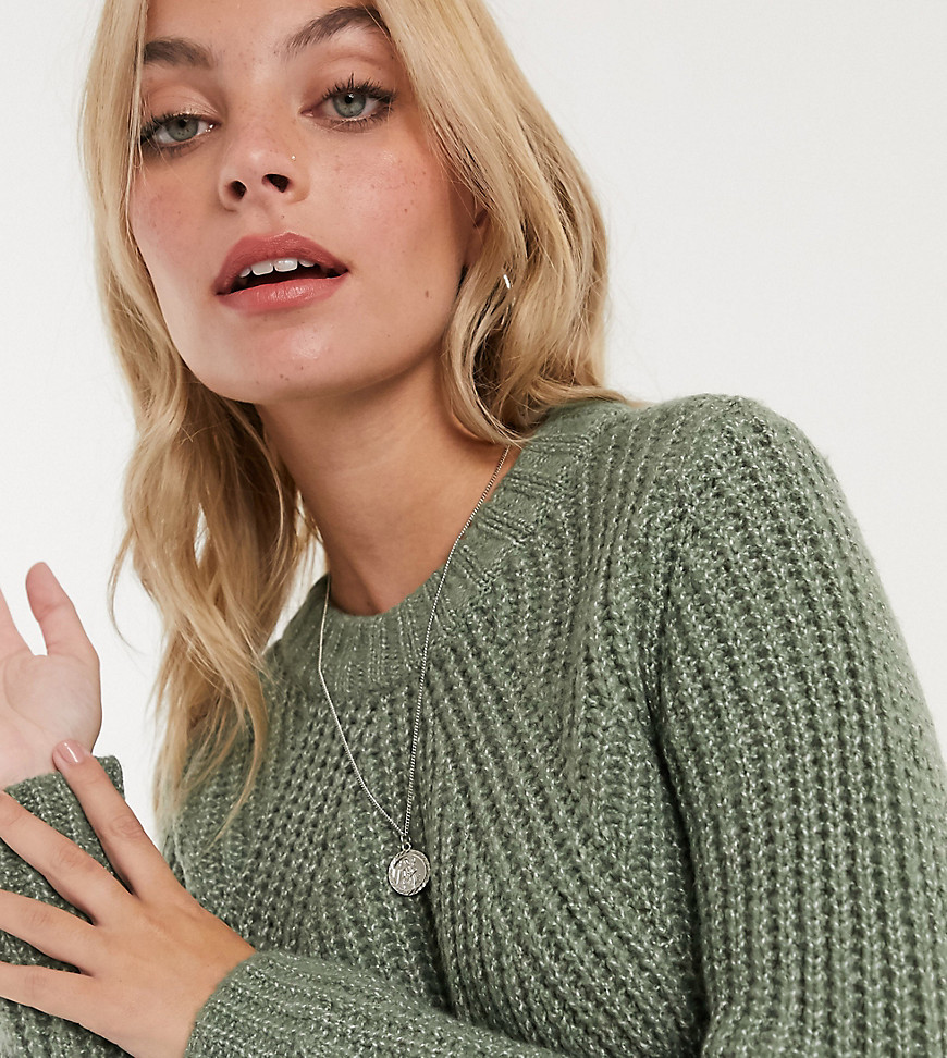 Only Petite knitted sweater with stitch detail in green