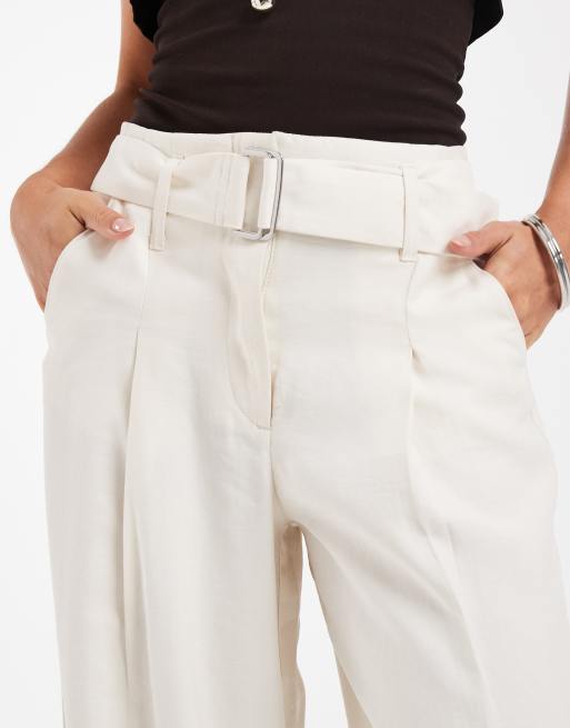 ONLY Petite – Krämvita, figursydda byxor med hög midja och vida ben, 3 av 5