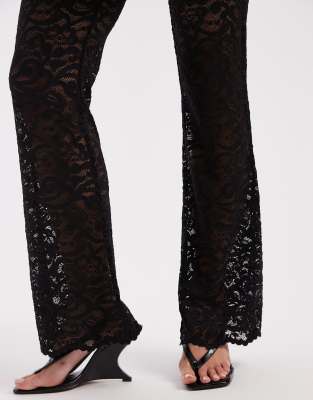 Only Petite Lace Flared Pants In Black