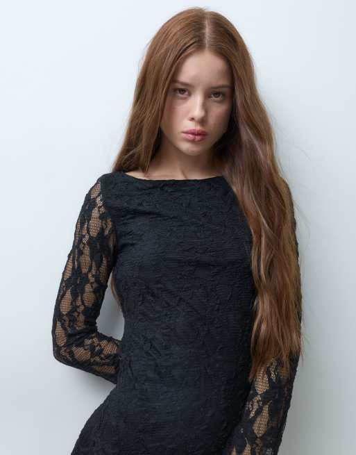 ONLY Petite lace long sleeve mini dress in black, 2 of 4