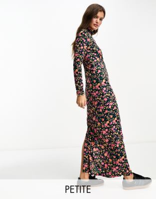 Only Petite - Langärmliges Maxikleid mit Rollkragen und buntem Blumenmuster