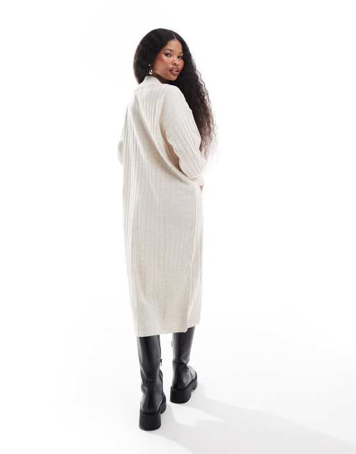 Only Petite – Langes Strickkleid in Cremeweiß mit V-Ausschnitt ASOS