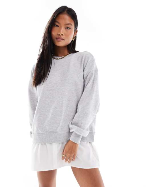 ONLY Petite layered sweat mini dress in light gray melange