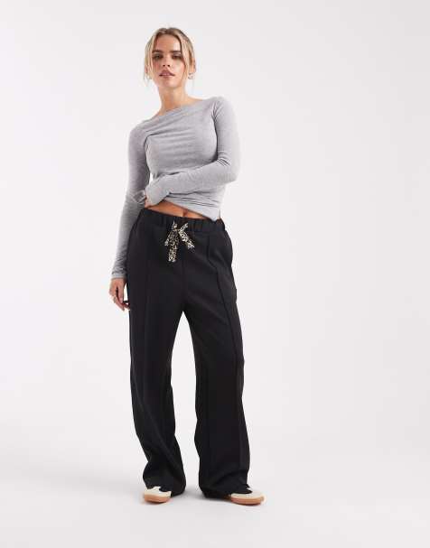 ONLY Petite leopard print bow detail pants in black - view 1