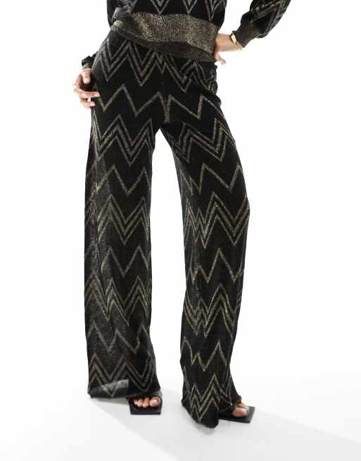 Only Petite lightweight chevron pants in black and silver glitter (part of a set) , 2 of 5