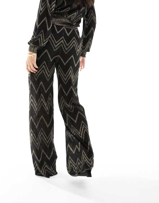 Only Petite lightweight chevron pants in black and silver glitter (part of a set) , 4 of 5