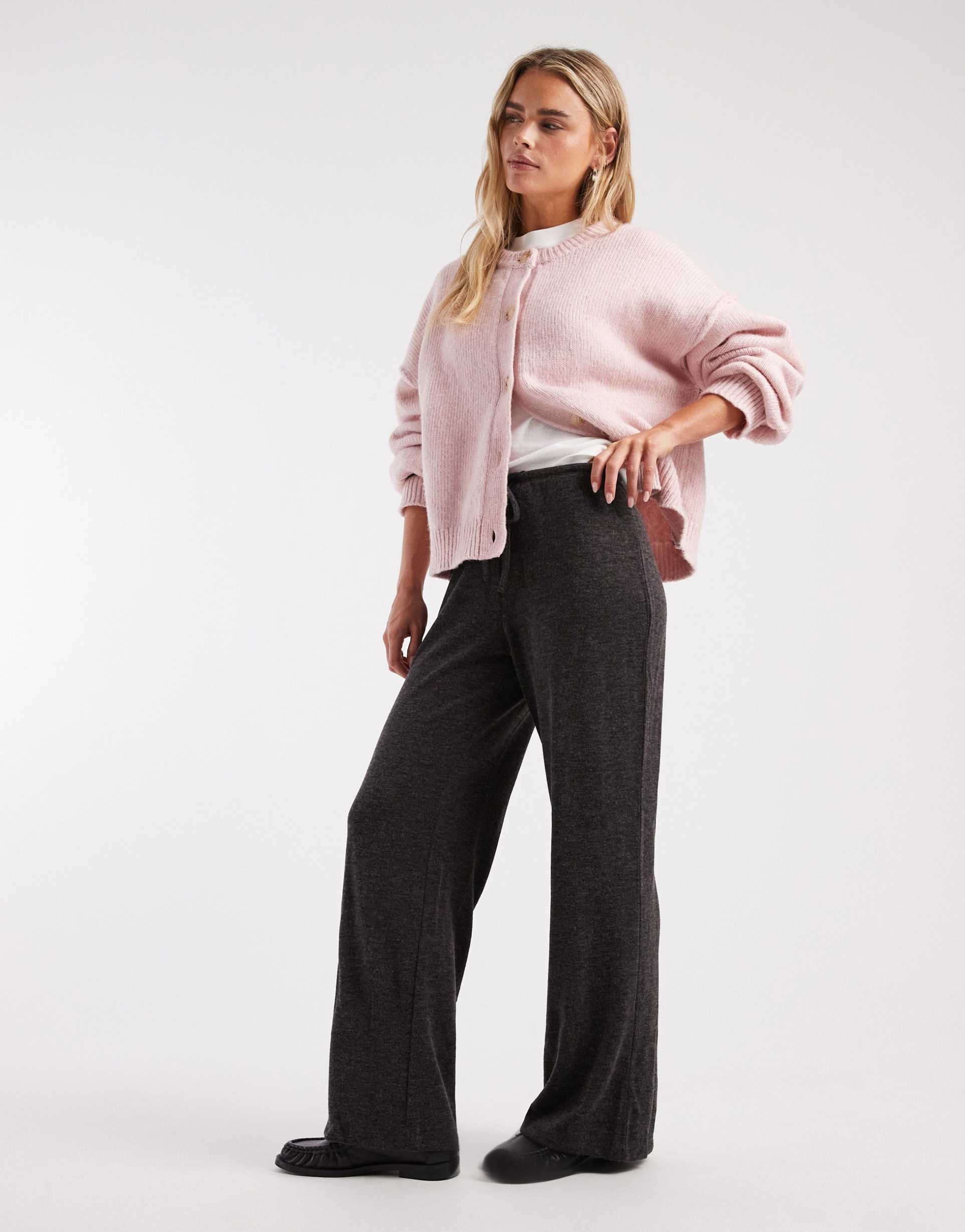 only petite lightweight knit pants in dark gray