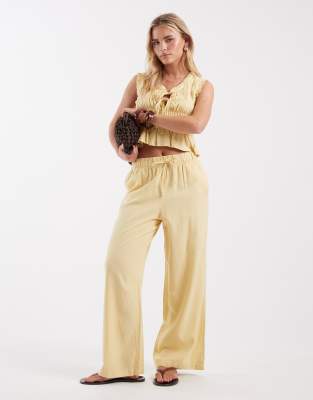 ONLY Petite linen blend pull on pants in pale yellow - part of a set