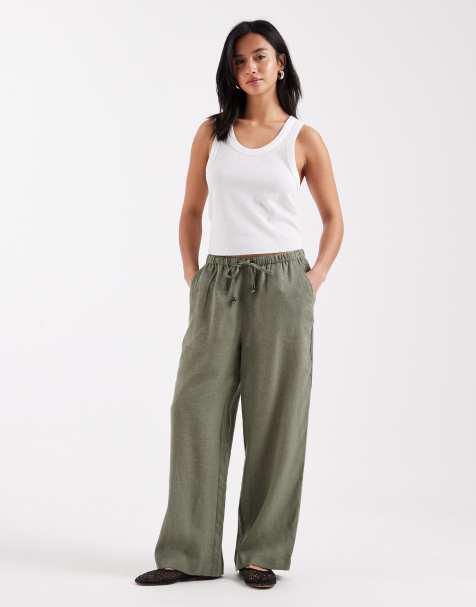 ONLY Petite linen blend wide leg pants in light khaki - view 1
