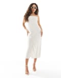 [Only Petite] ONLY Petite linen mix bandeau midi dress in stone-Neutral 18 STONE