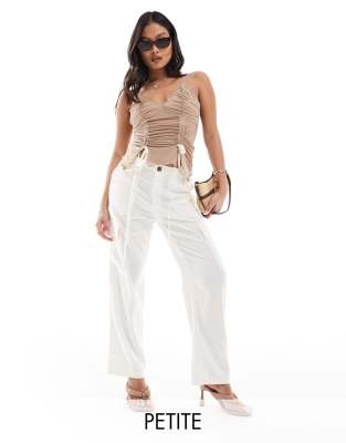 Only Petite Linen Mix Loose Fit Cargo Pants In White