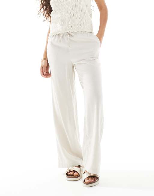 ONLY Petite linen mix pull on pants in stone, 4 of 5