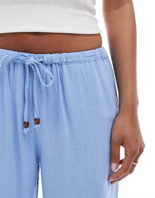 ONLY Petite linen mix pull on wide leg pants with beads detail in light blue - part of a set, 4 of 5