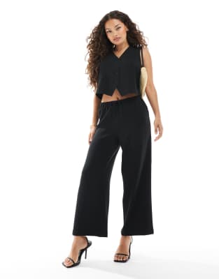 Only Petite - Lockere, elegante Hose in Schwarz mit Kordeldetail, Kombiteil