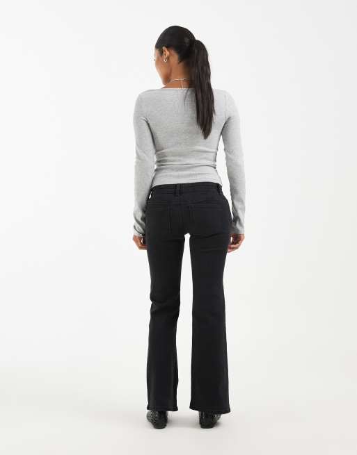 ONLY Petite Lola super lågmidjade utsvängda jeans i tvättad svart, 3 av 5